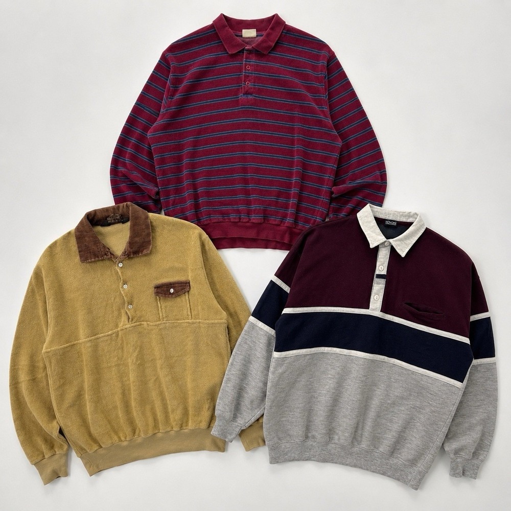 VTG LL Bean Honors Kinsgsport Velour Rugby Polo Shirt Burgundy Tan Corduroy M/L